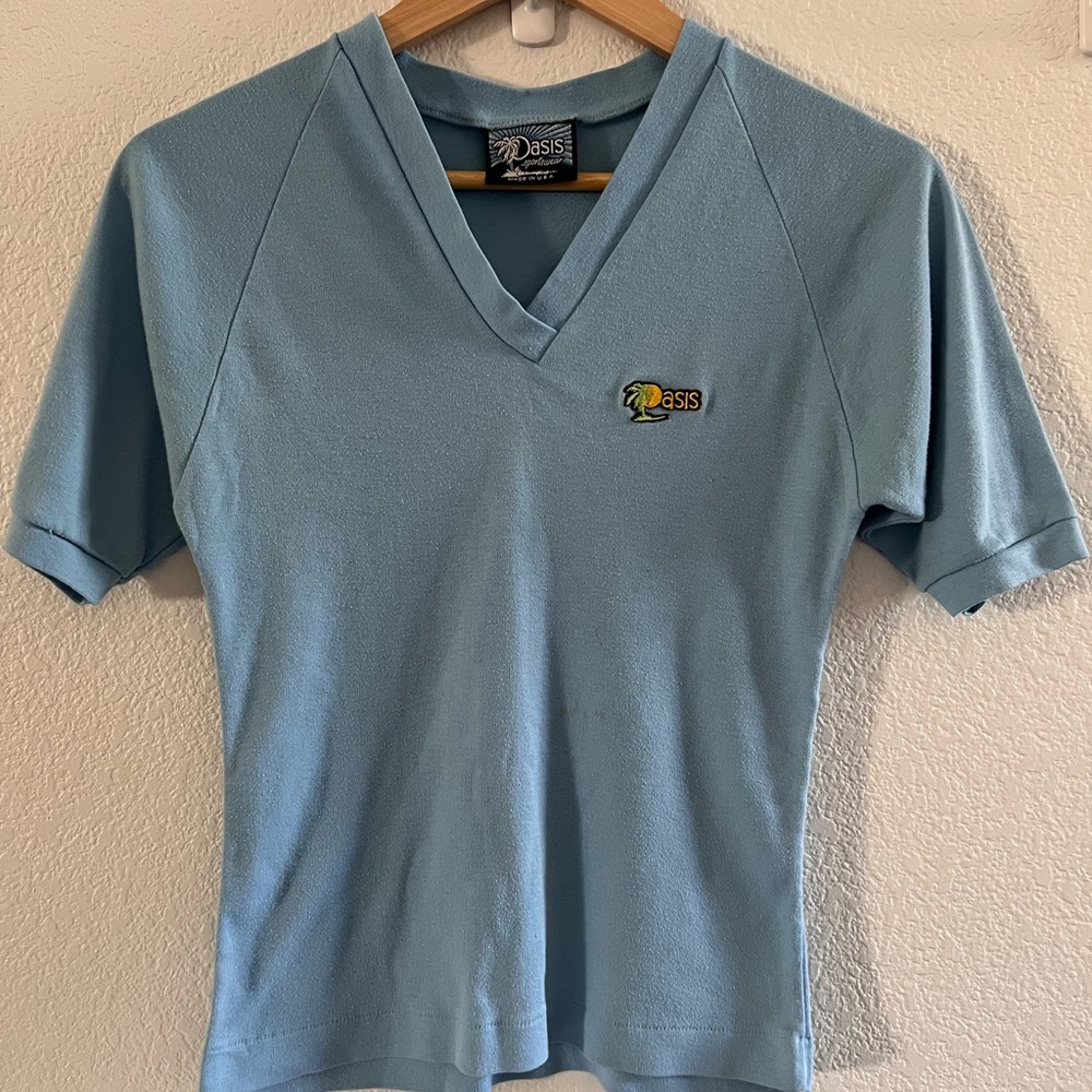 Vintage baby blue Oasis v neck top